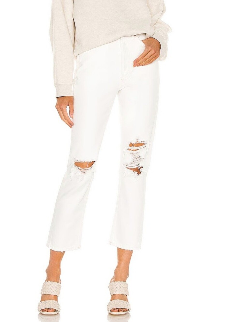 Agolde Riley High Rise Straight Cropped Distressed Jeans White Size 27